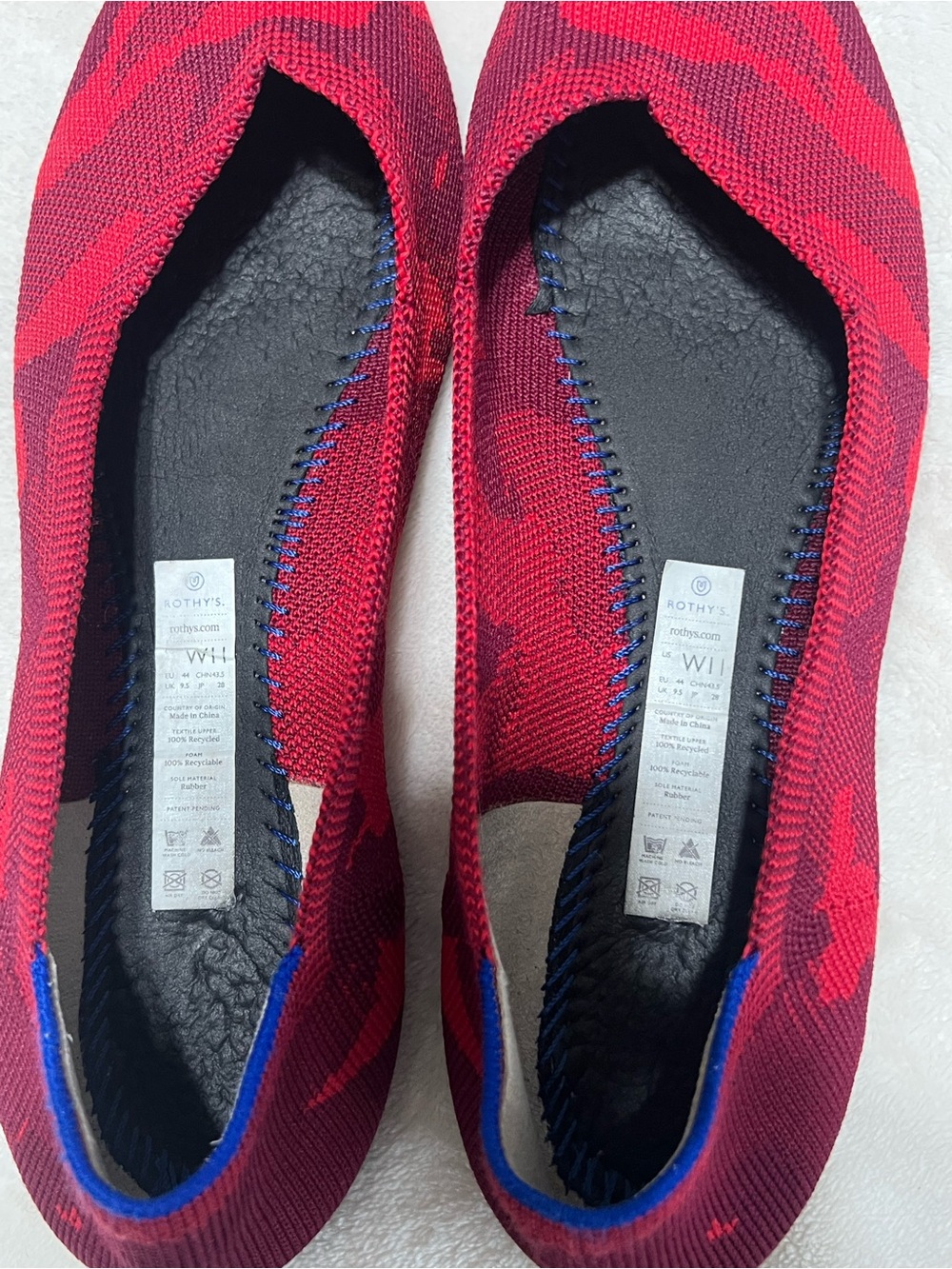 Rothy’s The Point Flats Size 11 Red Burgundy Camo Knit Pointed Toe Shoes - Picture 6 of 8